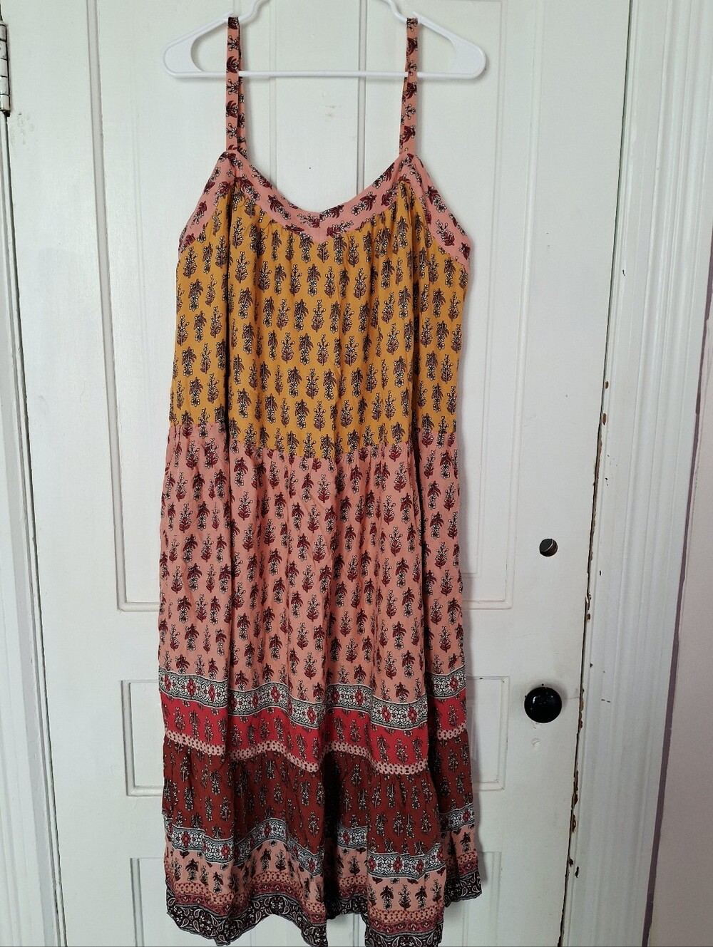 Knox Rose Yellow & Pink Boho Floral Cottage Core Tiered Midi Sz XXL Dress